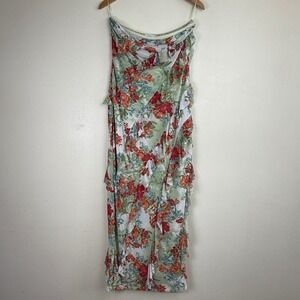 Strapless Floral Mesh Ruffle Patchwork Maxi Dress Womens Size XL Y2K Fairy Boho